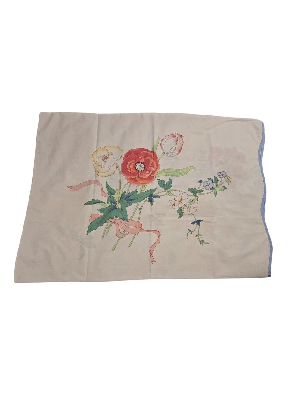 Vintage Springmaid Wondercale Queen Flat Sheet and Pillowcase flower ribbon